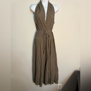 Zara Khaki Backless Maxi Dress Size S EUC